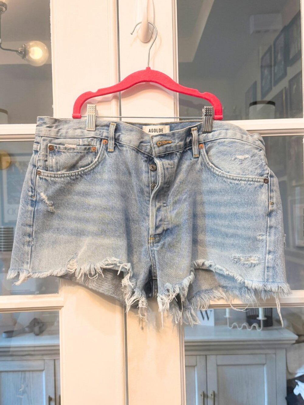 Agolde Parker Denim Shorts Vintage Blue Cut Off High Rise Distressed Size 32